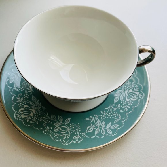 Royal Jackson Bone China Footed Sage Silver Tea Cup & Saucer Set Rare - Picture 4 of 8